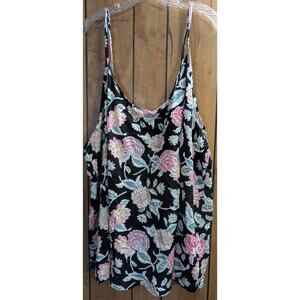 Torrid Womens Shirt Plus Size 6 6X Tank Top Strappy Back Floral Black Pink Rayon